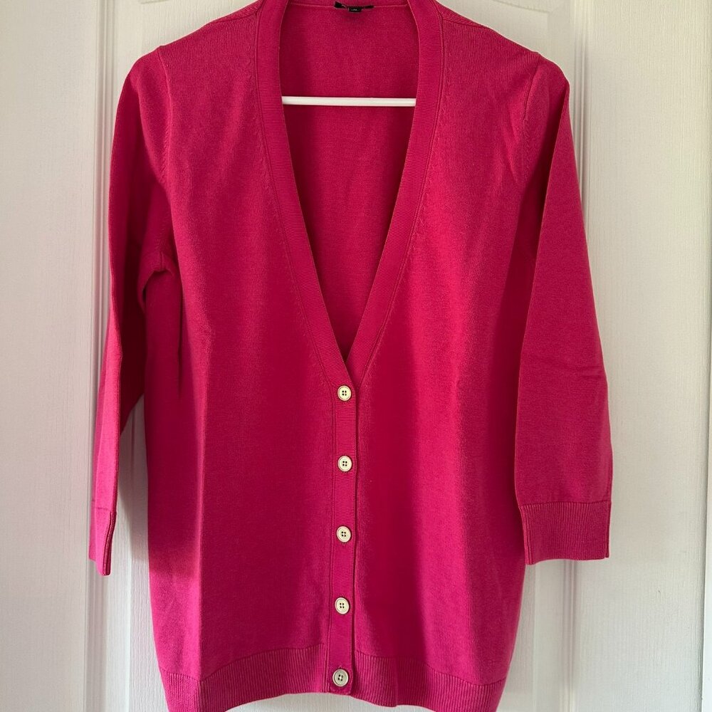 Talbots "Boyfriend" style V-neck cardi 3/4 sleeve sweater in Fuchsia size Medium
